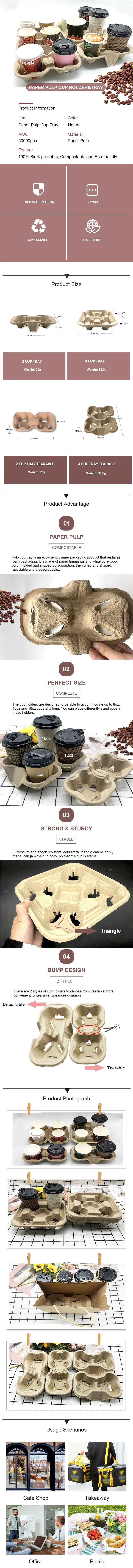 Disposable 4 Cup Carry Trays Takeaway Carrier Cup Holders Moulded Pulp for Hot Tea, Coffee or Cold Drinks
