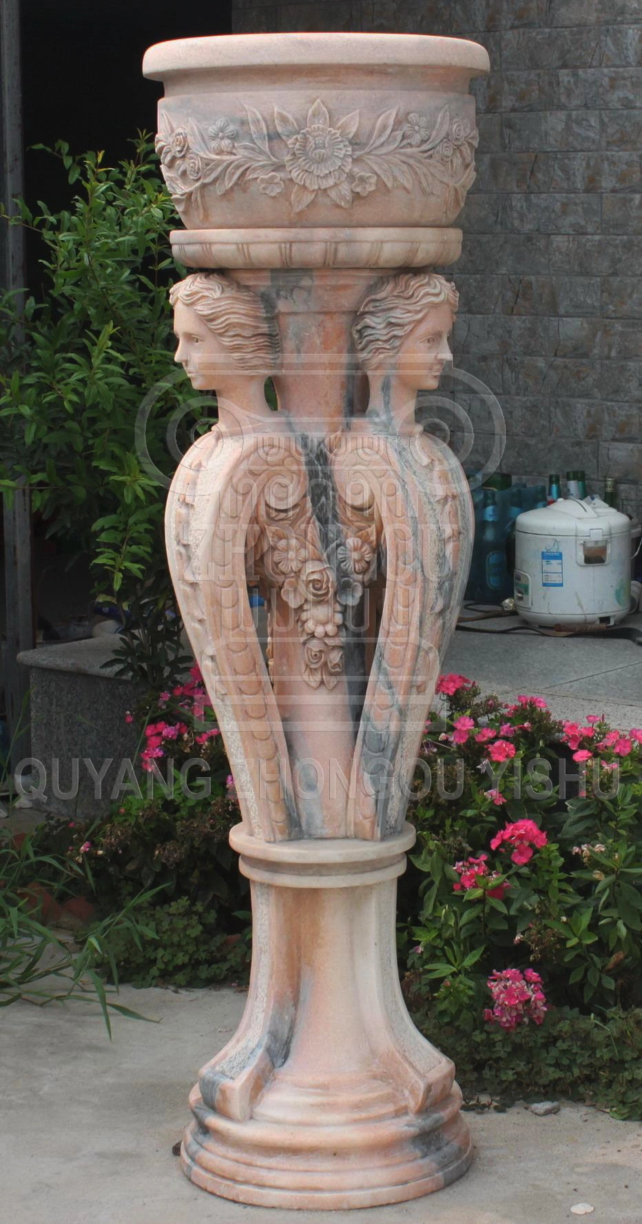 Figure Sculpture Marble Urns or Marble Planter, Flowerpot